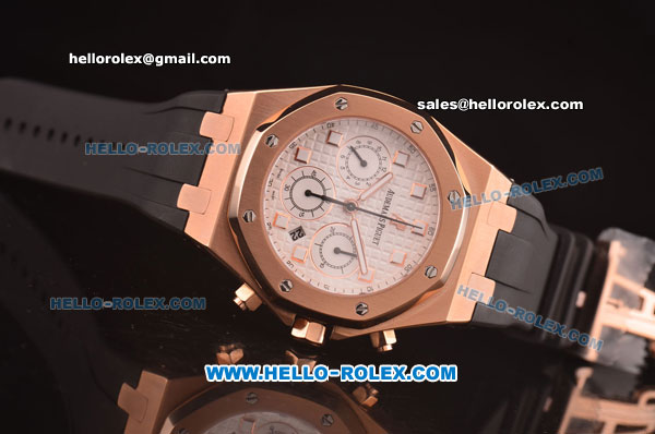 Audemars Piguet City of Sails Chronograph Swiss Valjoux 7750 Movement Rose Gold Case with White Dial and Black Rubber Strap - Click Image to Close